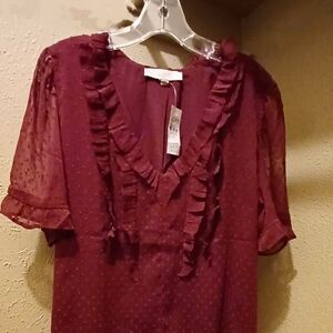 LOFT CRANBERRY  BLOUSE. SIZE: XL